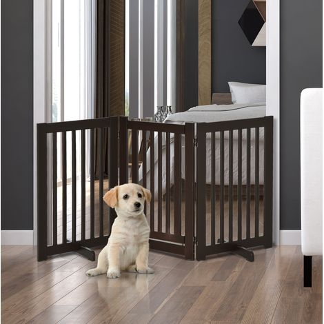 Barriera per cani pieghevole e regolabile a 3 pannelli con porta, MDF marrone scuro HAVRYA (1/5)