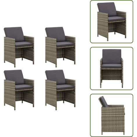 Gartenstühle mit Kissen 4 Stk. Poly Rattan Grau - Gartenstühle - Outdoor Möbel - Rattan Gartenmöbel - Gartenset - Terrassenmöbel (1/5)