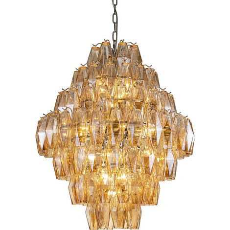 Deckenleuchte aus silbernem Metall und Kristall, 65 x 65 x 74 cm (1/4)