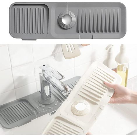 Tapis de Robinet en Silicone,Attrape-Éclaboussures de Robinet,Tampons de Robinet en Silicone,Tapis de Séchage Robinet(Gris) (1/5)