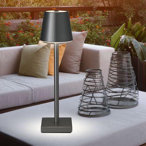 Außen Tischleuchte Tischlampe silber LED Touchdimmer Akku dimmbar Gartenleuchte USB, Eisen, 8x LED warmweiß, LxBxH 12x12x38 cm