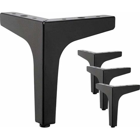 XVX Lot de 4 pieds de meubles en métal noir de 10 cm - Pour armoire, canapé, table basse, meuble TV et autres pieds de meubles. (1/5)