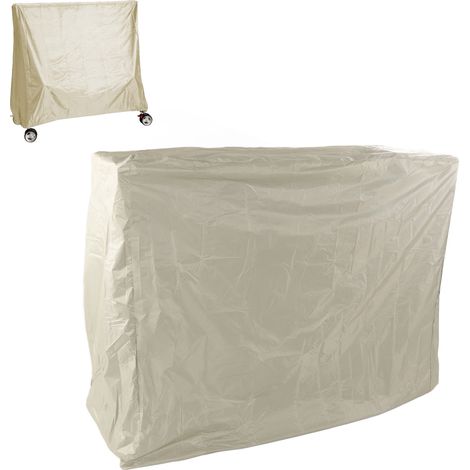 Tischtennisplattenabdeckung aus silberfarbenem Polyester-Taft (190 g), wasserdicht, staubdicht, für Terrasse oder Balkon, mit Kordelzug, 155 x 75 x 150 cm, beige (1/5)