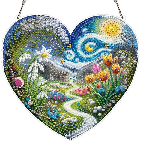 Herzförmiges Diamond Painting Set mit Blumenmotiv, doppelseitig, 20x20cm (1/4)