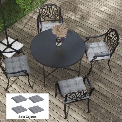 Ensemble de coussins pour chaises de salle à manger et de jardin, imperméables et résistants aux UV, avec 2 cordons de fixation, 48 x 48 x 10 cm, gris