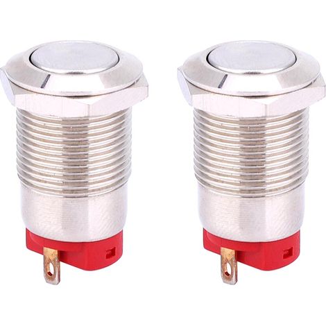 Lot de 2 interrupteurs à bouton-poussoir métalliques à 2 broches, étanches, tête plate de 12 mm. (1/5)