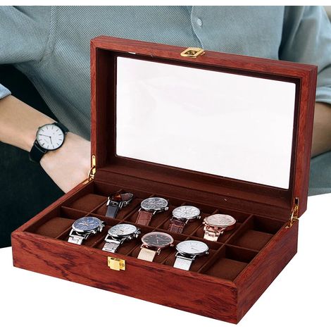 12 Steckplätze Holz Uhrenkasten, große Kapazität Uhren Display Box, Uhren, Schmuck und andere Wertgegenstände Aufbewahrung