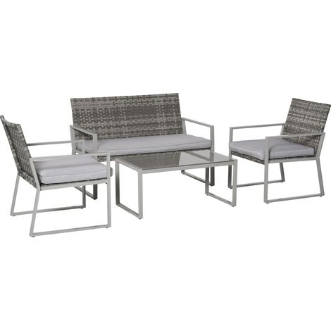 Outsunny 4PCS Outdoor Patio PE Rattan Wicker Sofa Chaise Lounge Furniture Set (1/5)