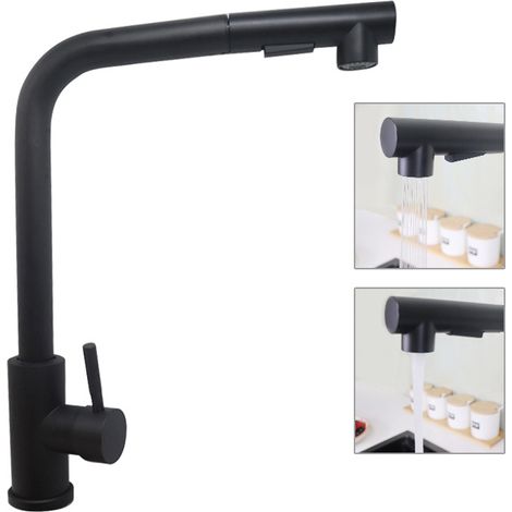 Mitigeur de cuisine en acier inoxydable 304 avec bec pivotant à 360° et douchette extractible — Flexible extensible de 40 cm — 2 modes de jet — Installation facile. (1/5)