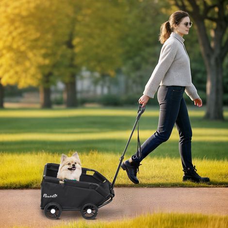 Animal Poussette pour chien petit pliable à 4 roues avec tige de poussée réglable 53 x 45 x 28 cm - noir