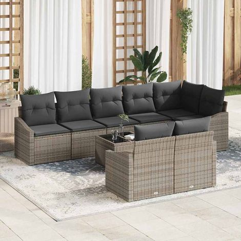 vidaXL Set di divani con cuscino 9 pcs Grigio polyrattan (1/5)