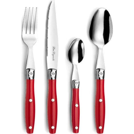Pradel Essentiel Comptoir Ménagère 24 couverts Inox Pour 6 personnes, Rouge (1/5)