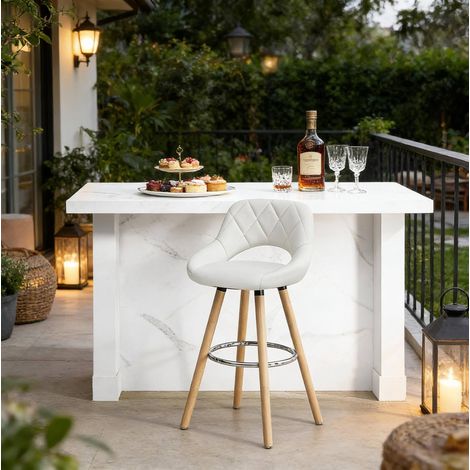 Sedia da bar ergonomica in legno e ecopelle bianca OKMYHOME (1/5)