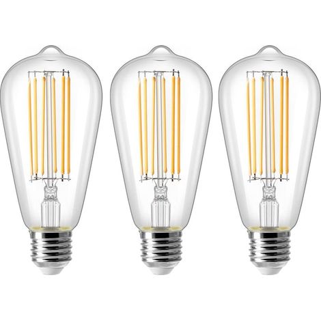 8W E27 ST64 Lampadina LED, Lampadina a Filamento Vintage Edison, Equivalente a 80W, Luce Bianca Calda 2700K, 800LM, Lampada Decorativa Retrò, Non Dimmerabile, Confezione da 3 (1/4)