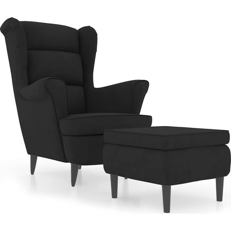Wing Back Armchair with a Stool Black Velvet vidaXL