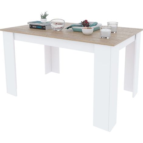 Table de Salle à Manger Extensible, chêne Canadien et Blanc, Dimensions 140 x 78 x 90 cm (1/5)