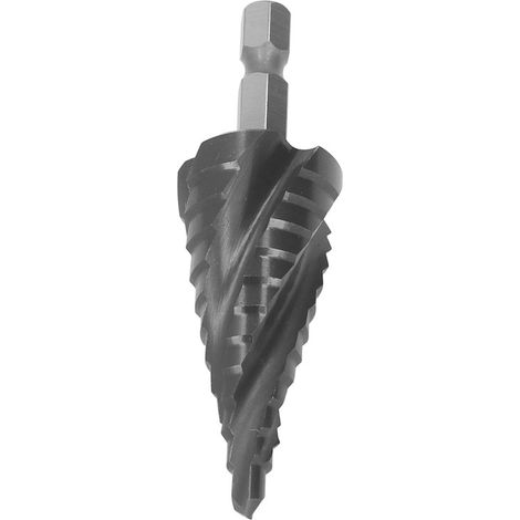 12-stufiger Stufenbohrer, 6,35 mm Schaft, 4,76 mm bis 22,5 mm Durchmesser für Holz.