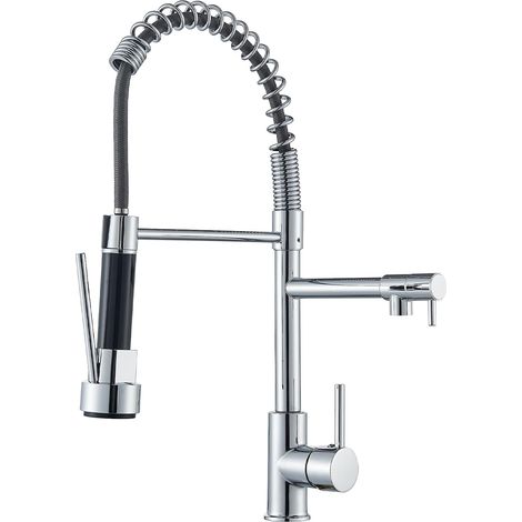 Robinet de Cuisine Noir Mitigeur Cuisine Deux Jets Robinet Avec Douchette Flexible et Pivotante Robinetterie Rétractable évier Bec Haut Robinet D'Évier À Arc Élevé Rotatif À 360°