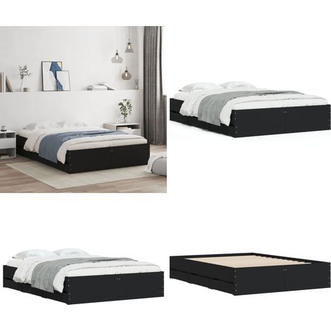 Cadre de lit avec tiroirs sans matelas noir 120x190 cm - Cadre De Lit - Lit Double - Tiroir Intégré - Lit Design - Meuble Rangement - Home & Living (1/5)