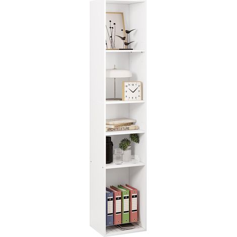 Woltu – Bibliothèque étagère blanche 5 casiers ouverts – Dimensions 30x26x151cm – Panneaux agglomérés E1 – Surface hydrofuge et anti-rayures