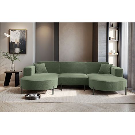 Wohnlandschaft U-Form Sofa VALENCIA in Stoff Quelle Grün
