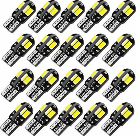 Lot de 20 ampoules LED W5W T10 Canbus 5730 8SMD 12V 6000K 194 168 LED pour éclairage intérieur de voiture (plafonnier, liseuse, feu de position, clignotants). (1/5)