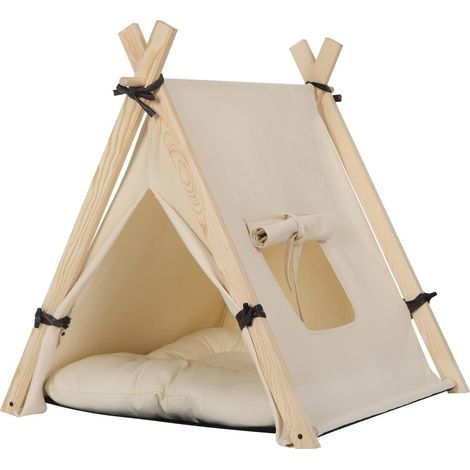 1 Tente Tipi Pour Chat Chien Avec Coussin Lavable Fenêtre Aération Maison Intérieur 45x45x55cm (1/5)