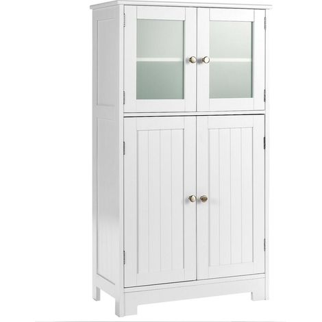 Facile à Monter Meuble de Rangement Salle de Bain Blanc Armoire sur Pied avec Portes en Verre Trempé et Étagère Réglable (1/5)