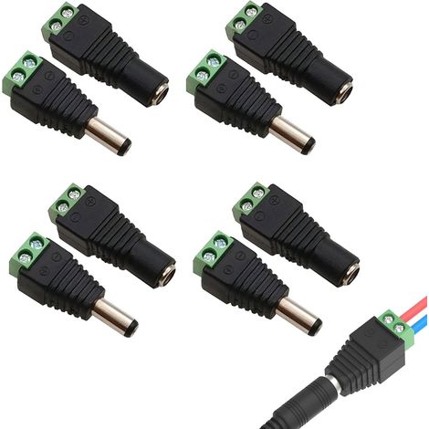 Lot De 4 Paires De Fiches d'alimentation DC 5,5 Mm X 2,1 Mm Mâle Et Alimentation 12v, DC Connecteur 12v Fiche Mâle/Femelle, Adaptateurs pour Caméra De Vidéosurveillance Et Barre Lumineuse LED (1/5)