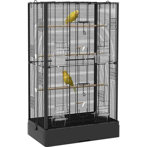 Cage à oiseaux avec plateau amovible et perchoirs, volière pour perroquet, 61 x 36,5 x 98 cm, noire