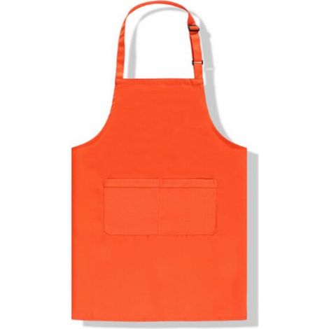 Tablier boutonné réglable grandes poches en coton, tablier de ménage(Orange), (1/4)