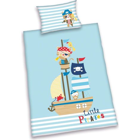Herding BABY BEST Set di Biancheria da Letto Reversibile per Bambini, Lara Piccoli Pirati, Copripiumino 100 x 135 cm, Federa 40 x 60 cm, Cotone/Renforcé