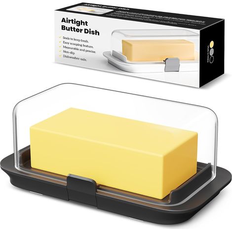Beurrier pour 250 g et 500 g de beurre, grand récipient à beurre hermétique avec couvercle pour une livre complète de beurre, récipient à beurre verrouillable pour le plan de travail, noir (1/5)