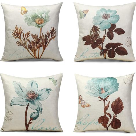 Monkeysell Set of 4 Throw Pillow Covers 18x18, Decorative Floral Linen Cushion Covers for Living Room Bedroom Sofa Chair Bed Home Outdoor, Set of 4 Pillow Cases Only (1/5)