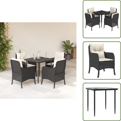 The Living Store 5-tlg. Garten-Essgruppe mit Kissen Schwarz Poly Rattan - Gartenstuhl (1/5)