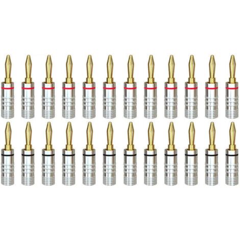 Fiches Banane 12 Paires Connecteurs Haut-Parleur Or 24K à Vis pour Systèmes Audio Maison et Cinéma