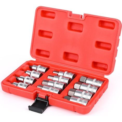 12 Pièces Jeu de Douille Allen 1/2,5-22mm Douilles à Choc Hexagonales,Douille Allen Douilles en Acier à Outils Avec étui Portable,Couple élevé,Anti Corrosion pour l'automobile et l'industrie (Rouge) (1/5)