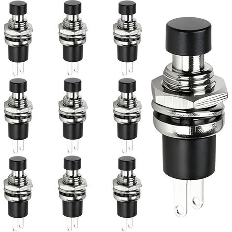 10 Pièces 2 Broches Mini Interrupteur À Bouton Poussoir Momentané,Normalement fermés(NC),1A 250V AC Boutons Poussoirs SPST ON/OFF(noir) (1/5)