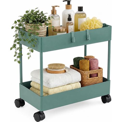 2-Tier Dark Green Serving Trolley with Wheels (1/5)