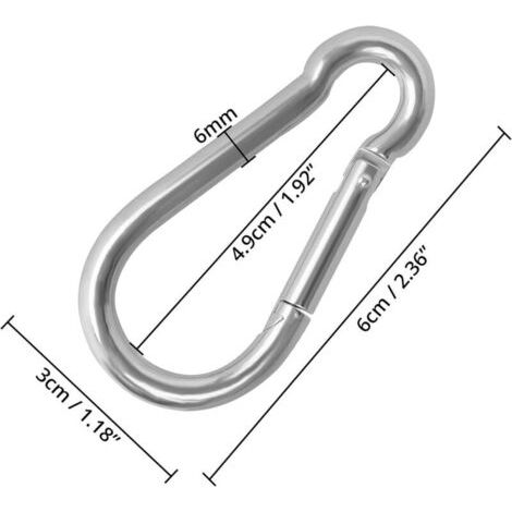 FENOPLASTICAMousqueton Acier Inoxydable à Ressort M6 (Lot de 20) - 6 cm - Crochet Mousqueton Polyvalent Intérieur/Extérieur pour Porte-Clés, Camping, Pêche et Accessoires de Randonnée (1/4)