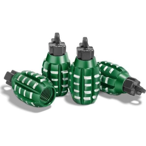 4 Pièces Bouchons Valve en Aluminium, Bouchons Valve en Forme De Grenade, Bouchons de Tige de Valve de Pneu, Anti-Poussière, pour Voitures, SUV, Vélos, Camions, Motos (Vert) (1/5)