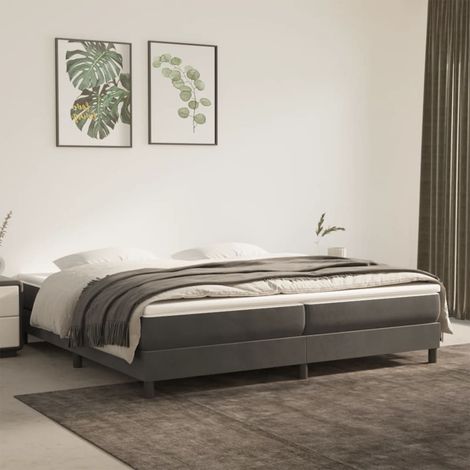 Sommier à lattes de lit et matelas Gris foncé 200x200cm Velours (1/5)