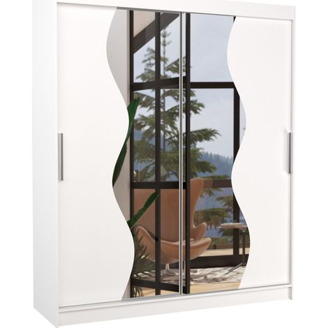 Armoire de chambre moderne blanche 2 portes coulissantes avec miroir Voky 180cm (1/5)