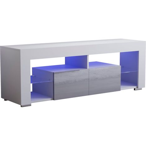 Luna LED TV Cabinet Stand 2 Drawer Modern High Gloss Cabinet Unit, White-&-Grey