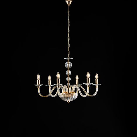 Ruben Lampadario in oro con vetro trasparente e strass 6 luci 116 Ø77 BL267-6-OR (1/2)