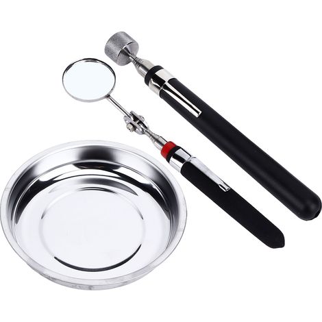 Plateau magnétique rond en acier inoxydable avec outil de ramassage et miroir télescopique pour garage (1/5)