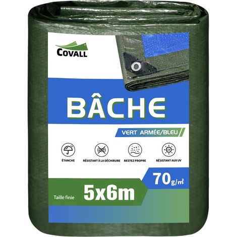 Bâche légère,5x6m 70g/㎡ Bâche multifonctionnelle de Protection UV Verte/Bleue pour Housses de Protection de Voiture, draps de Camping, Housses de Pluie extérieures, etc.5x6m (1/5)