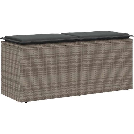 Gartenbank mit Kissen Grau 110x40x44 cm Poly Rattan