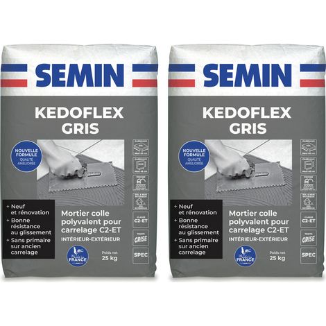 Mortier Colle Polyvalent pour Carrelage Kedoflex Gris Semin, Intérieur/Extérieur, sac de 25 kg, Lot de 2
