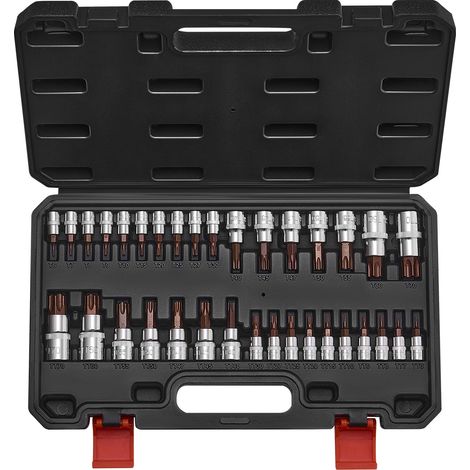 VEVOR Set di Bussole Torx, 34 Pezzi, a Stella Piena e Antimanomissione T6 a T70, Acciaio Legato S2 e Acciaio Cr-V, Attacchi 0,63/0,95/1,27 cm, con Custodia di Stoccaggio, Uso Manuale